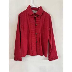 VTG Karen Hart Pink Button Collar Ruffle Jacket Small‎ 100% Cotton Embossed
